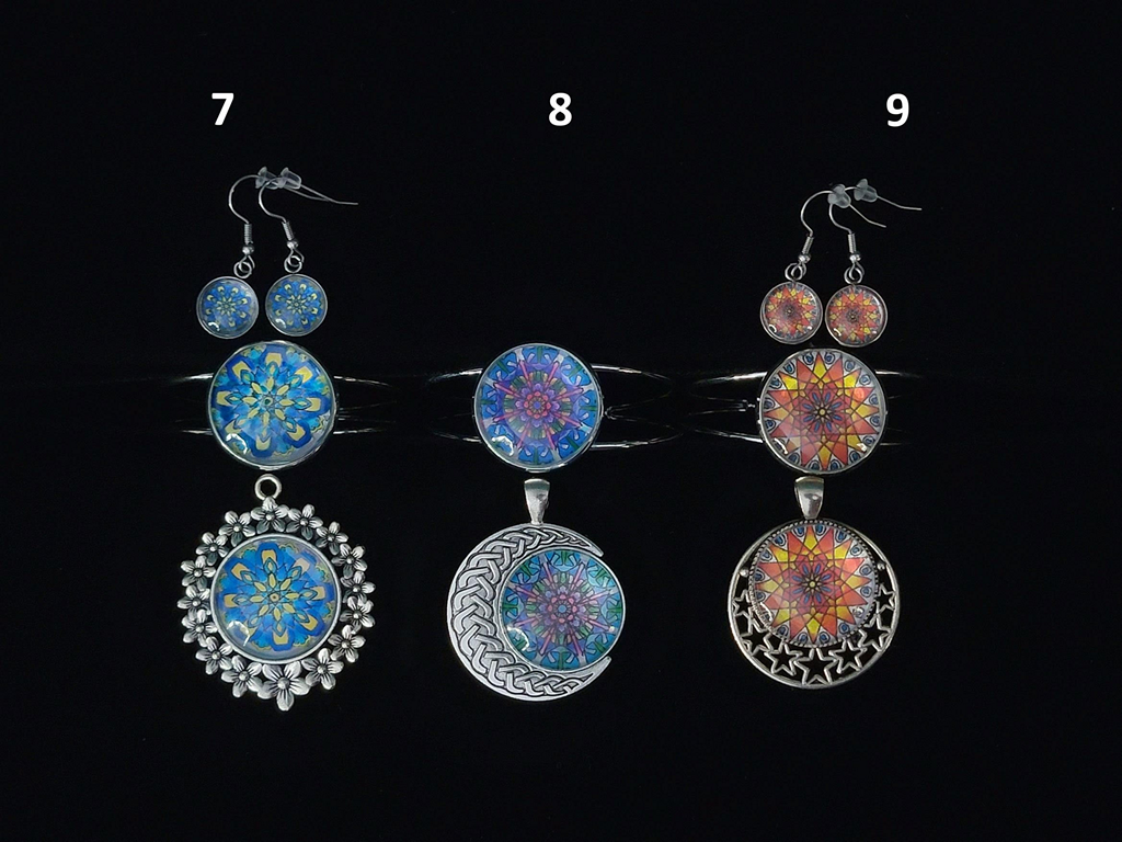 Earrings, Bracelet, Pendant 7.8.9.